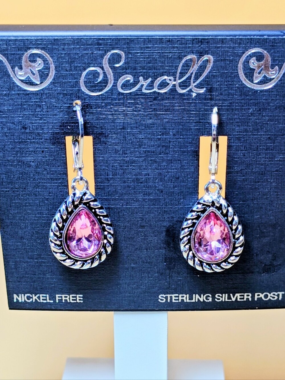 Sterling Silver Pink Teardrop Earrings